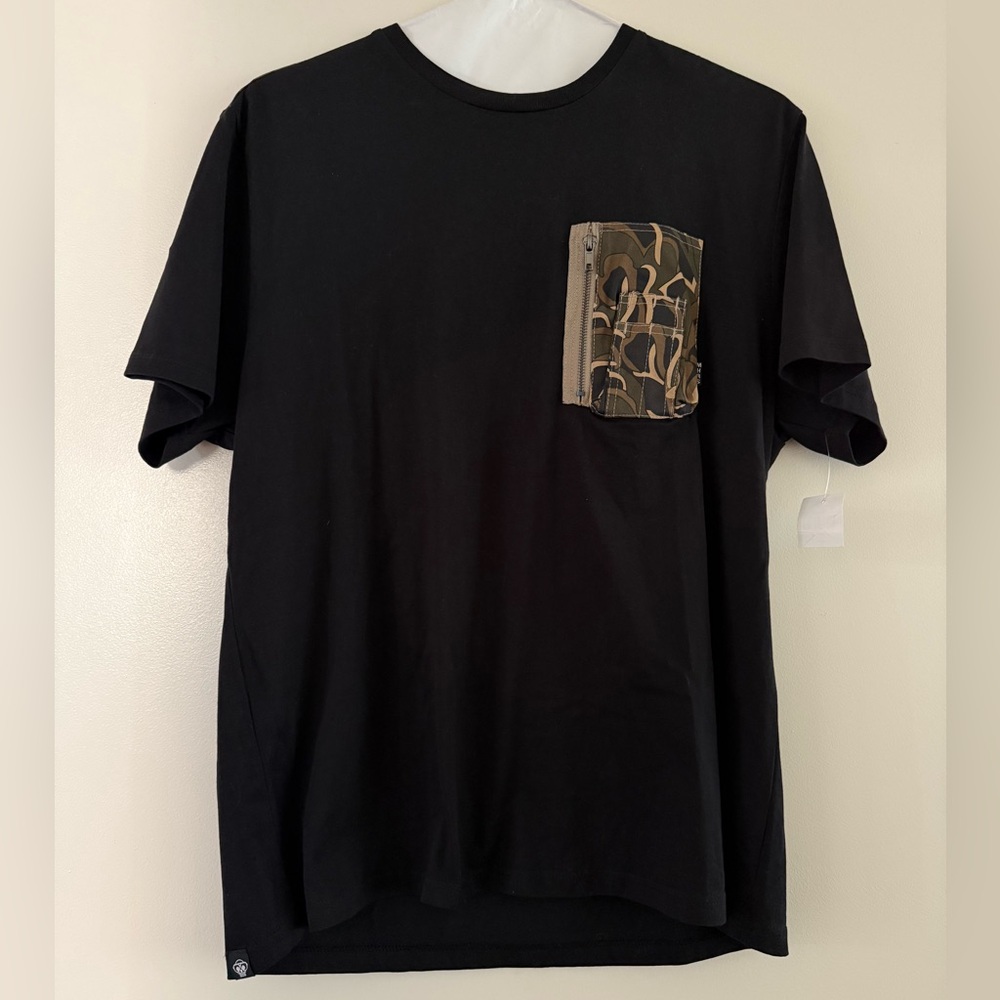 Mostly Heard Rarely Seen Black Tee with Camouflage Pocket
